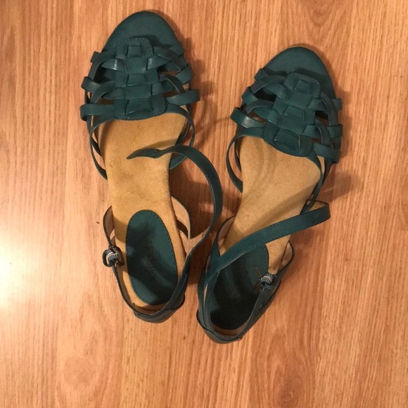 Softspots Shoes - Teal leather huarache wedge